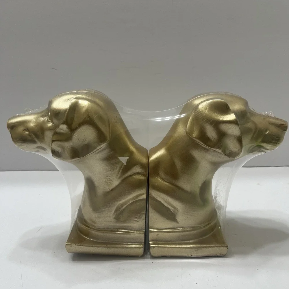 Goldtone Dog Head Bookends Resin 6.25x5